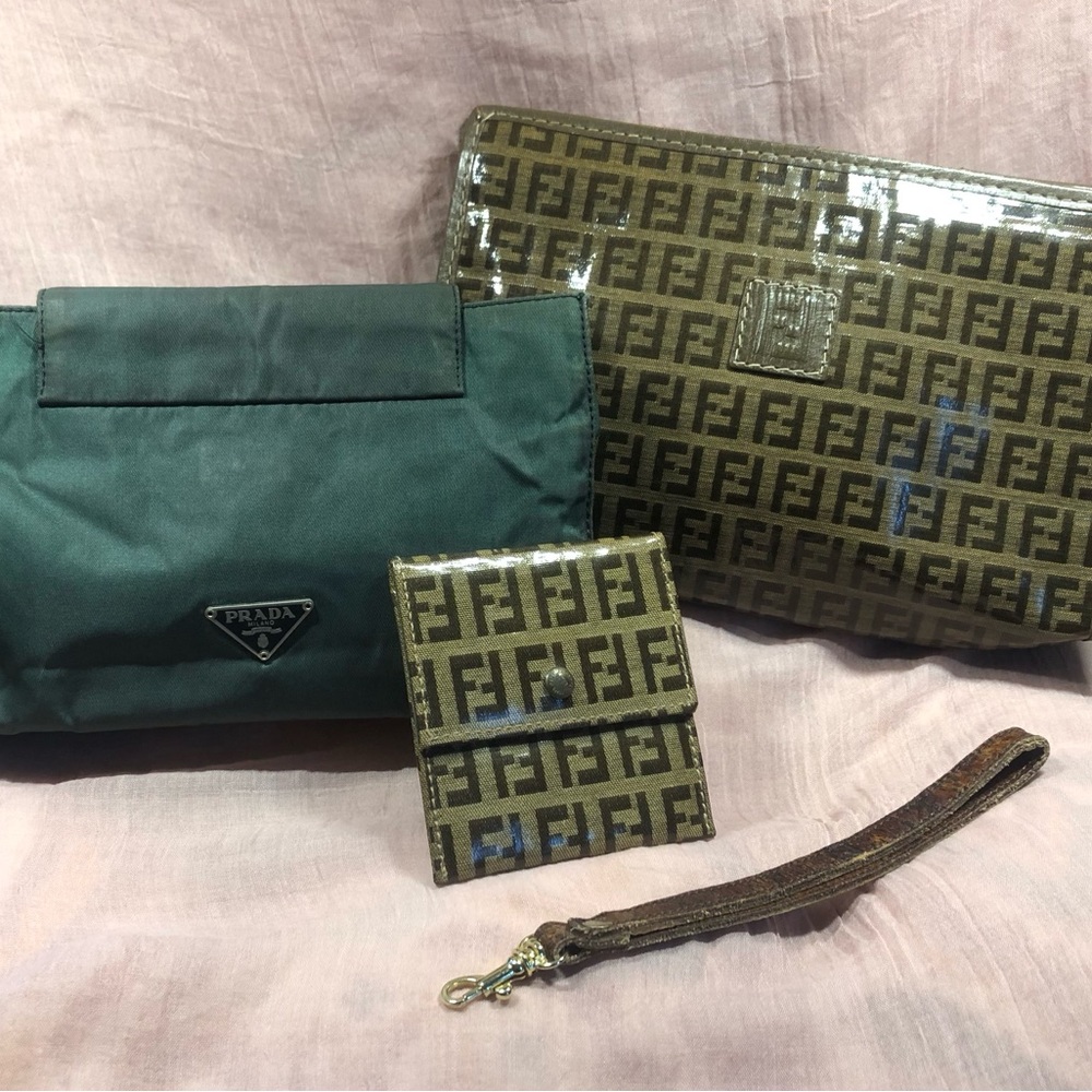 Fendi Crystal Zuca wristlet and coin pouch with Nylon Prada insert.  Unisex EUC